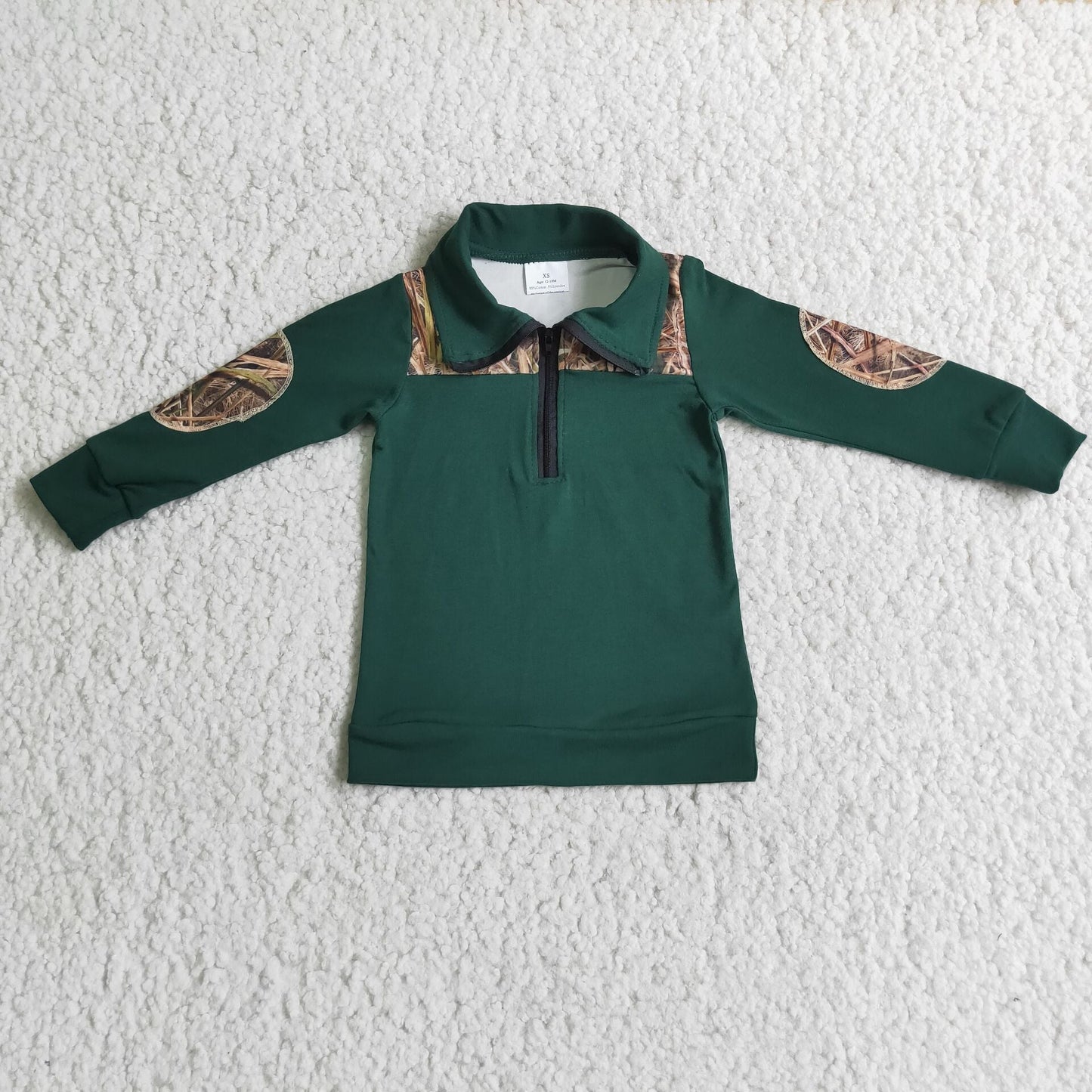 Boys green with camo pullover top 6 B8-16