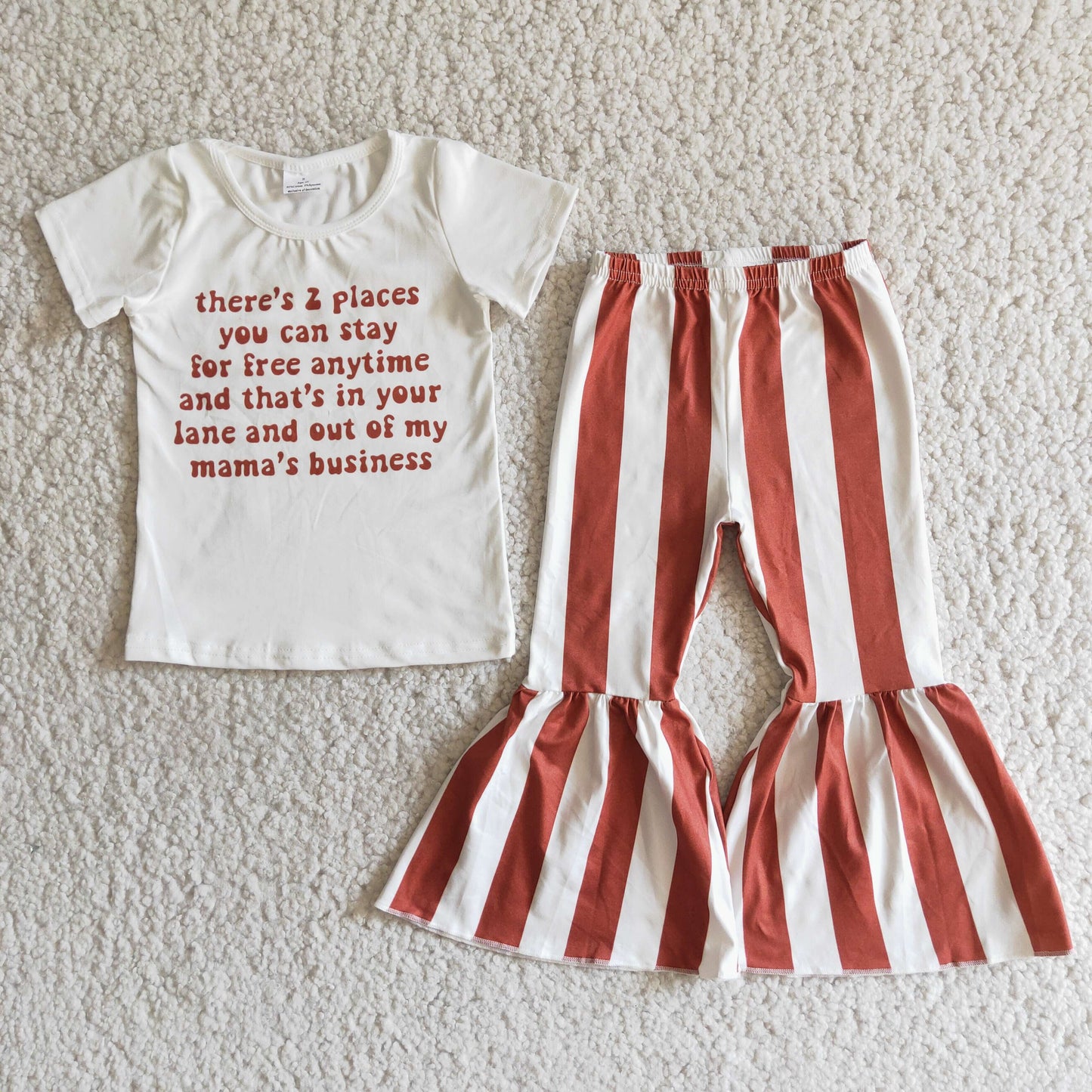 Short sleeve stripes bell bottom pants outfits E4-4