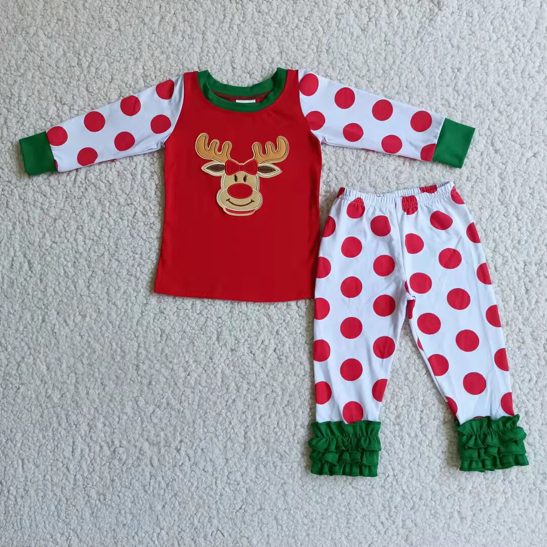 (Promotion) Girl's long sleeve pants Christmas embroideried outfits 6 B4-18