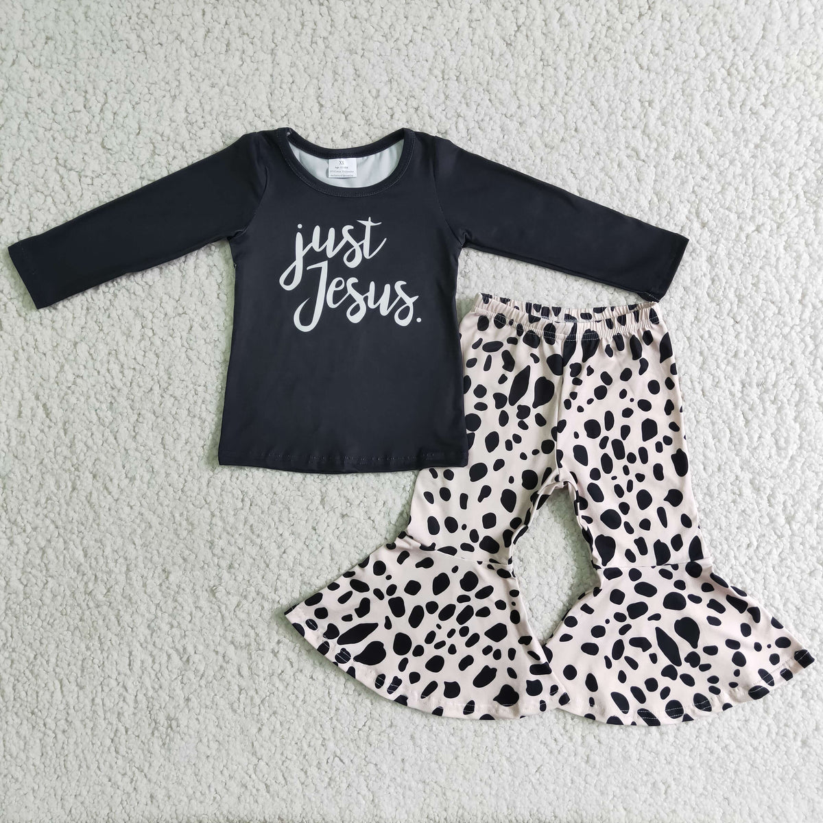 (Promotion)Girls just jesus print bell bottom pants outfits 6 B6-2