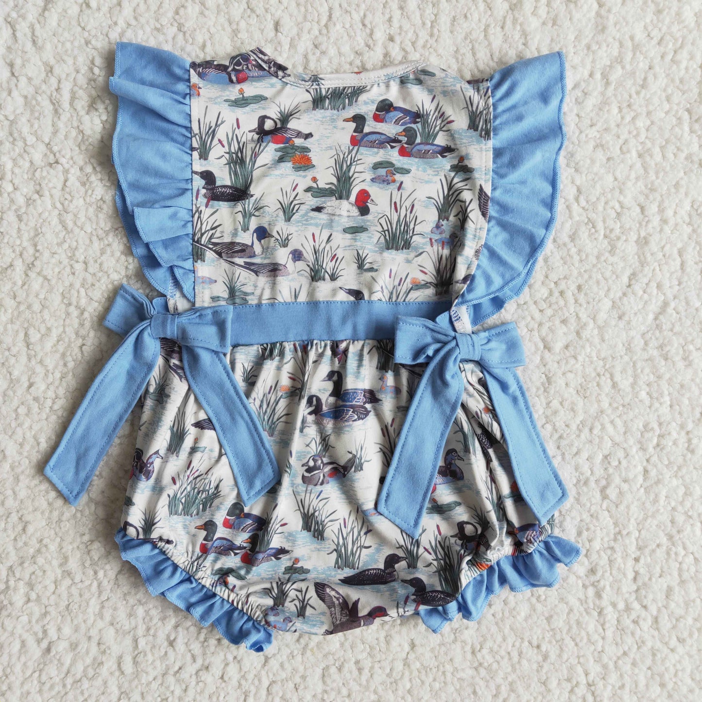 Baby girls duck blue bows summer romper E7-12