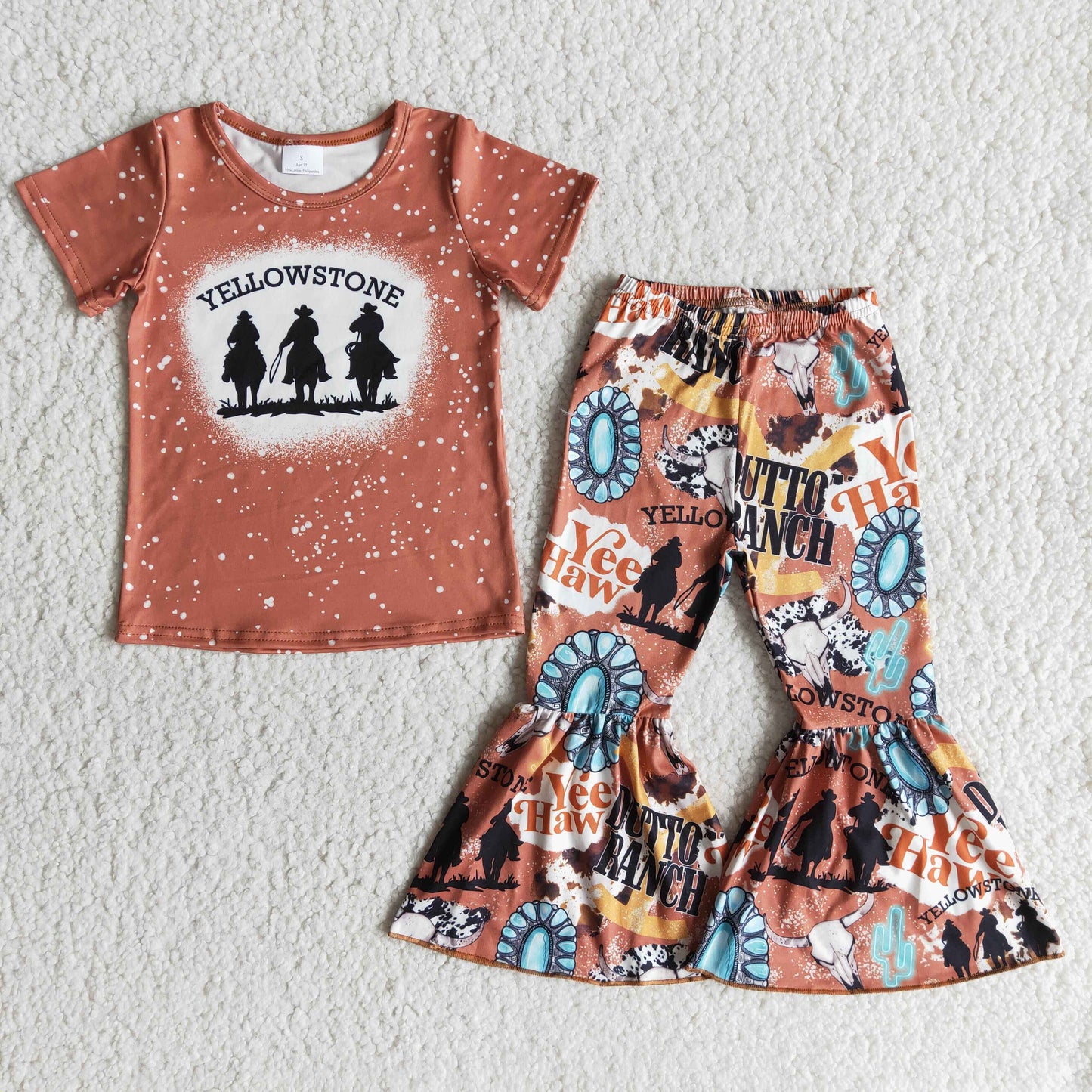 (Promotion)B1-19 YellowSton* Singer Top Bell Pants Girls Clothes Set