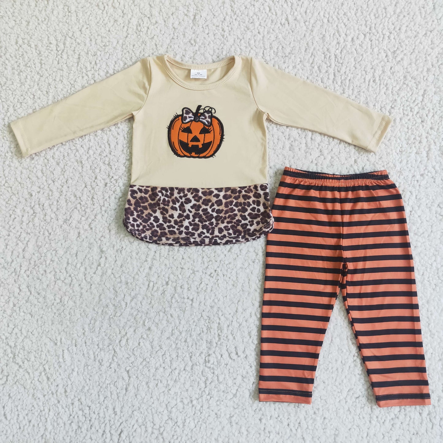 GLP0043 Pumpkin Embroidery Top Stripes Legging Pants Girls Halloween Clothes Set