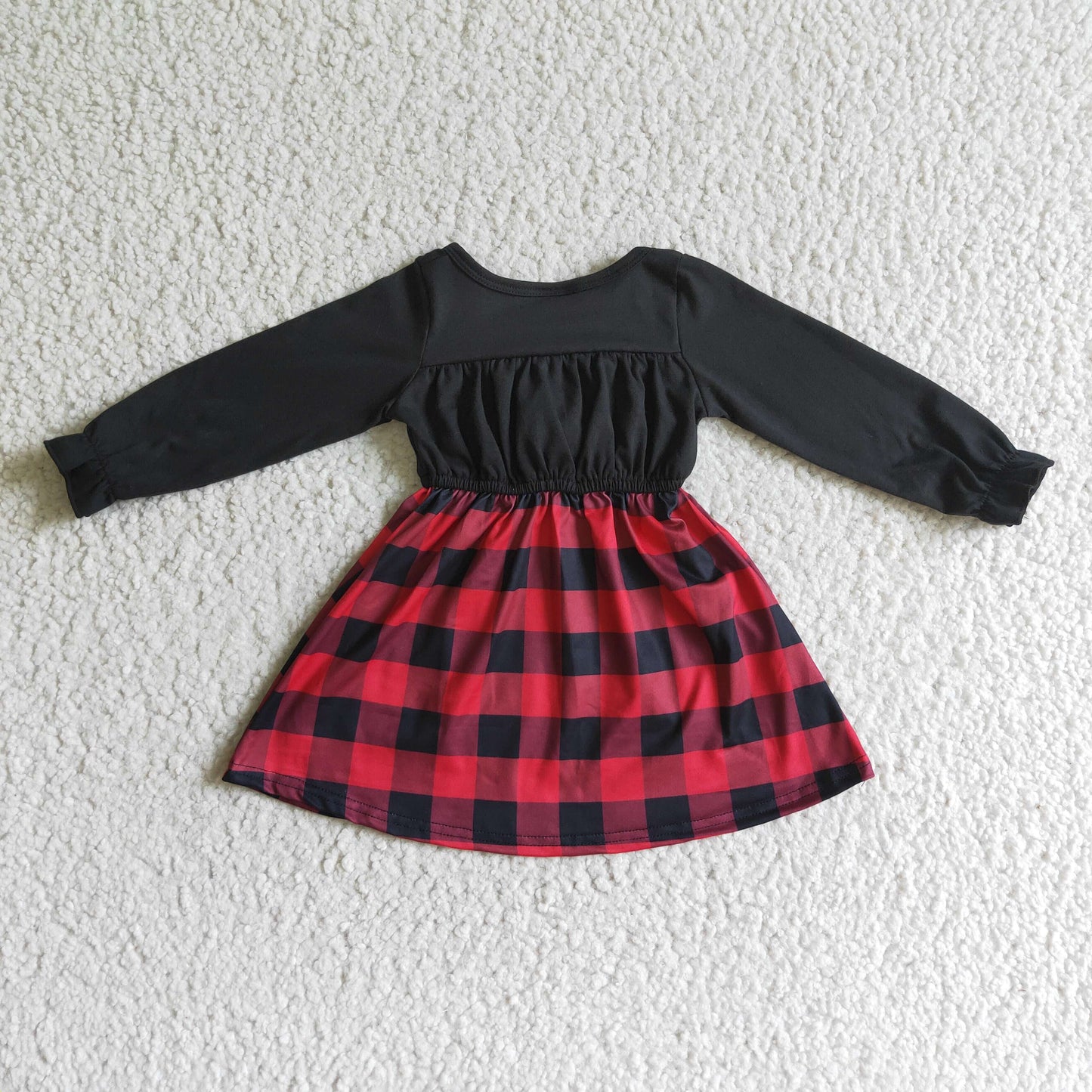 GLD0072 Red Checkered Print Girls Christmas Knee Length Dress