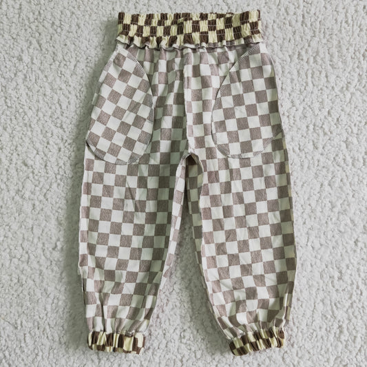 Kids cotton checkerboard print pants P0021