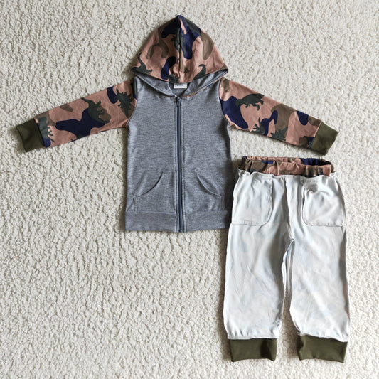 BLP0069 Camo Zipper Hoodie Top Pants Boys Clothes Set