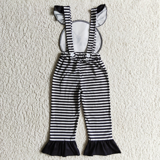GLP0311 Black Top Nightmar* Embroidery Stripes Print Overall Girls Halloween Clothes Set