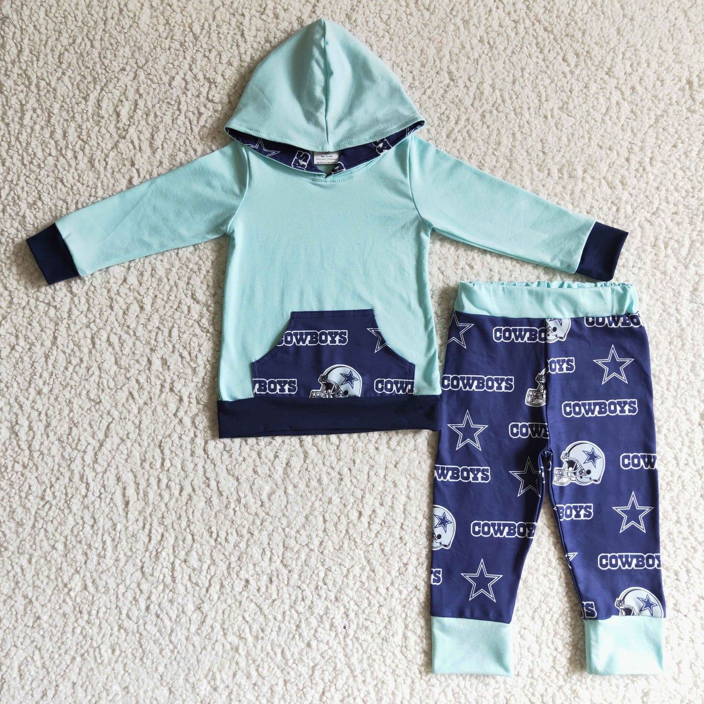 Boys blue football team print hooded outfit BLP0095