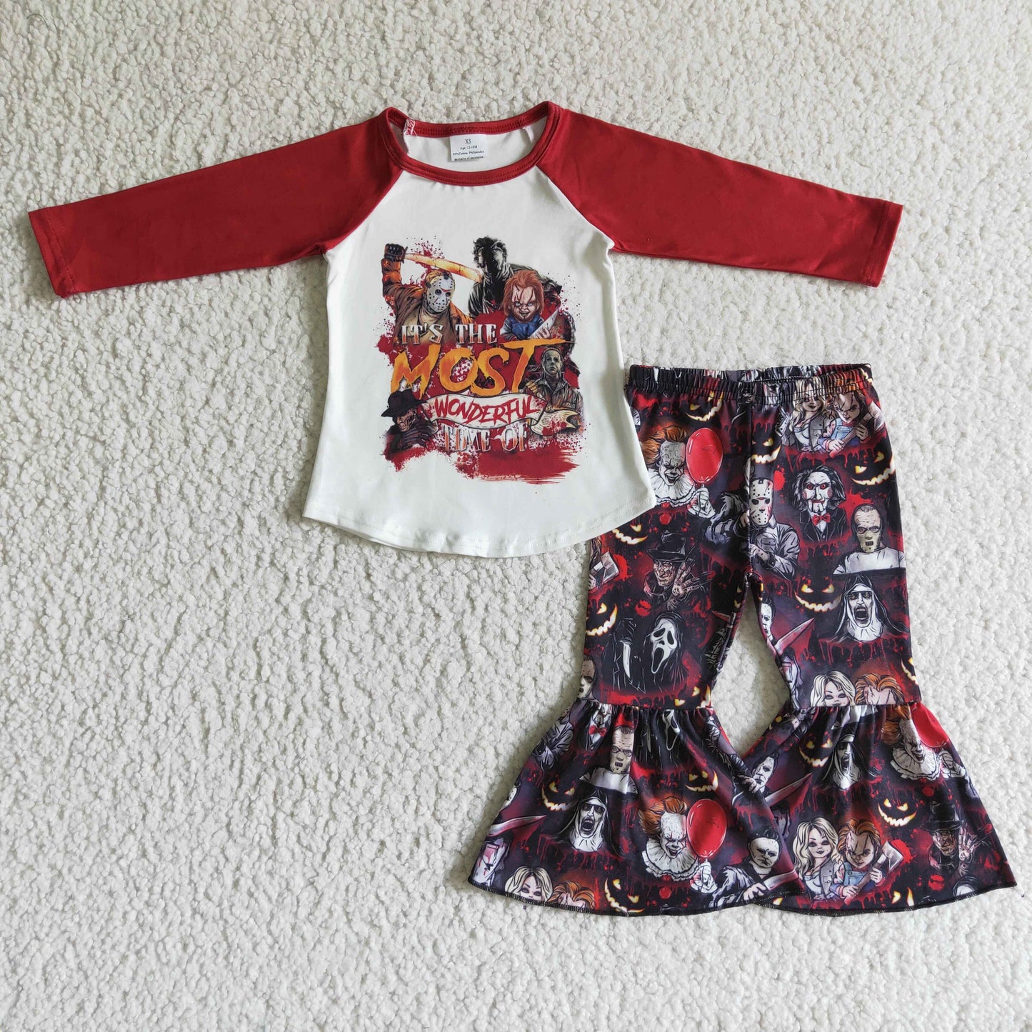 GLP0118 Cartoon Film Characters Print Bell Pants Girls Halloween Clothes Set