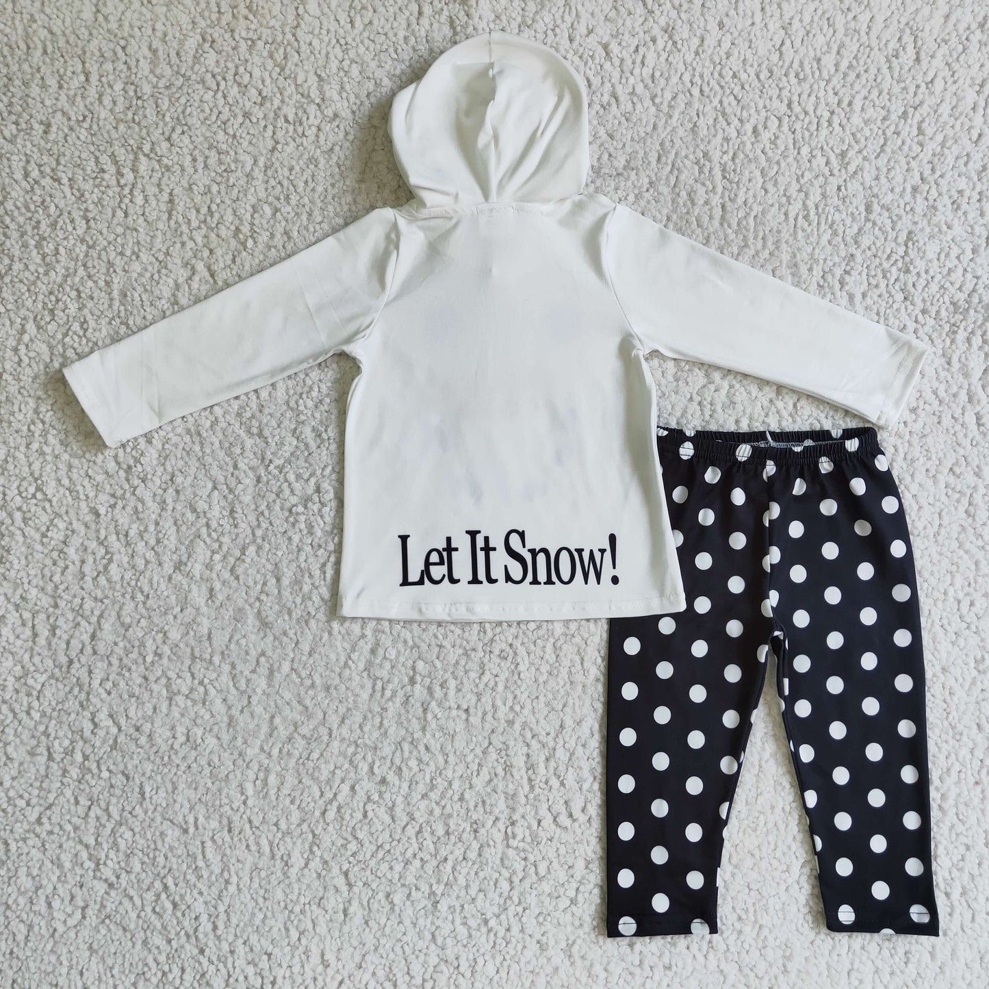 Girls winter Let it snow white hoodie black pants outfit GLP0293