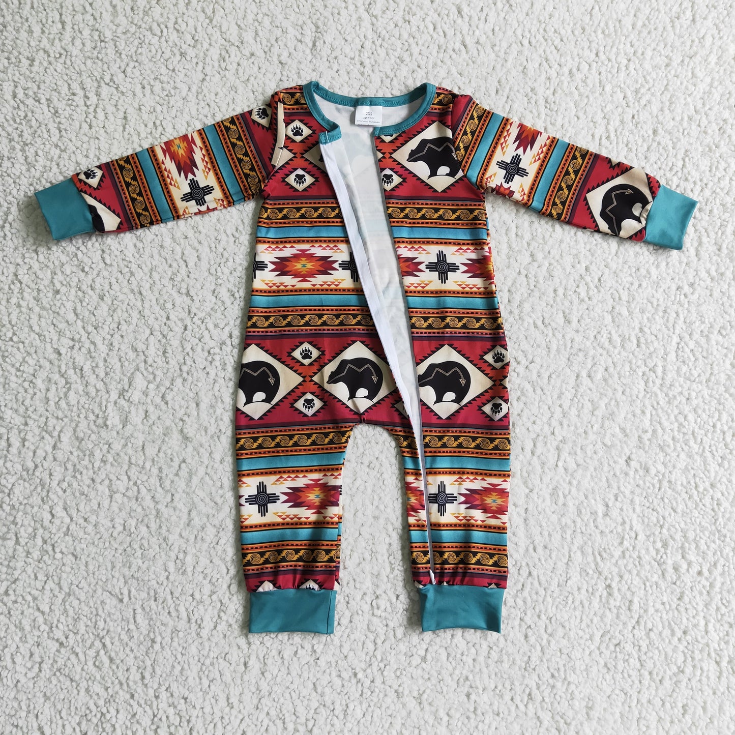 Boys western print zipper romper LR0183