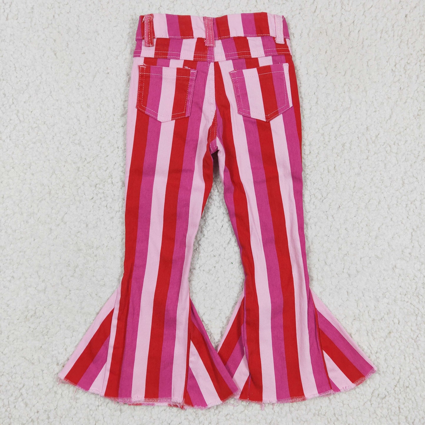 Bell bottom pink red stripes print girls Valentine's Day jeans P0043