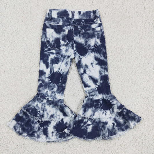 P0035 Navy Tie-dye Denim Bell Bottom Jeans Girls Pants