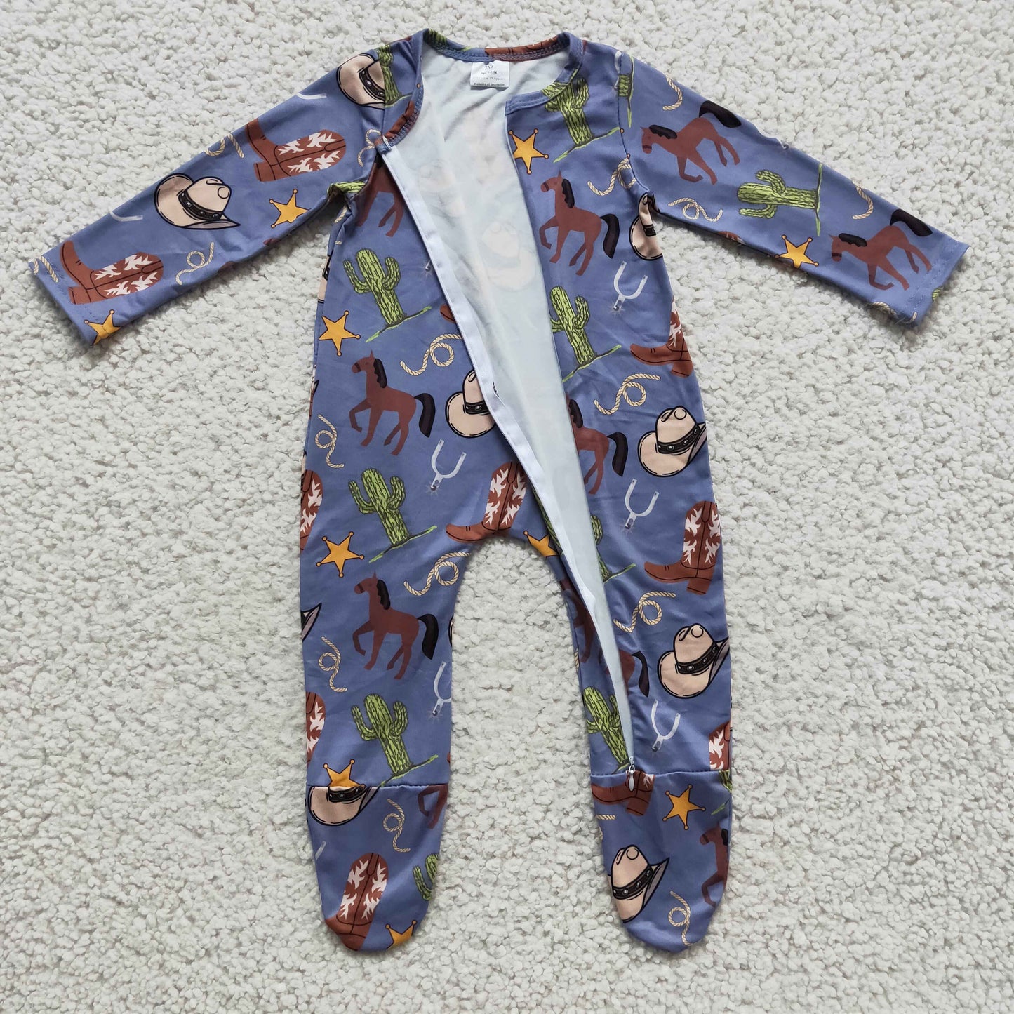 Boys cowboy print FOOTED romper LR0230