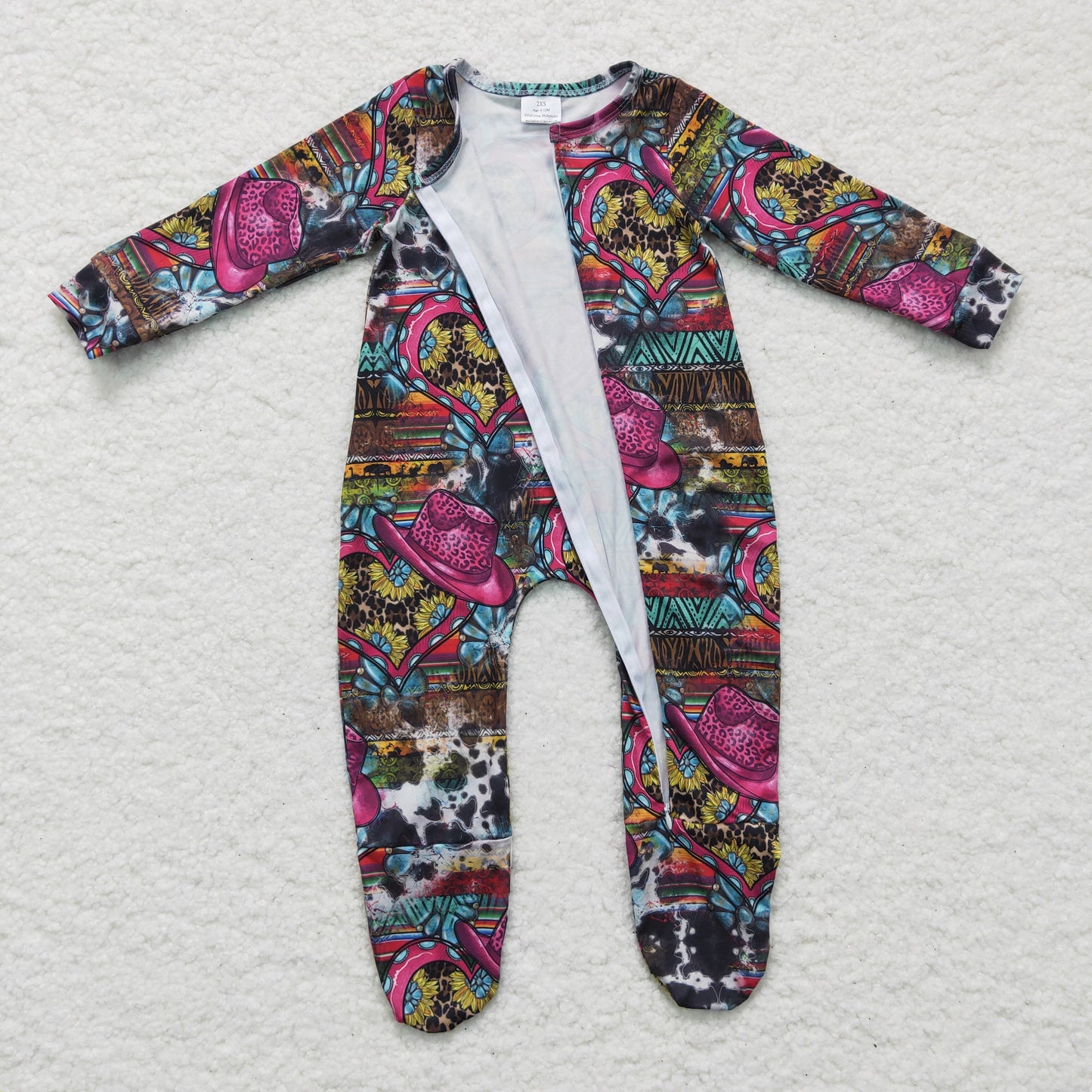 Baby girls western print footie romper LR0247