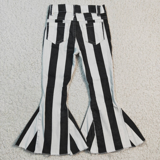 Bell bottom black stripes print jeans P0046