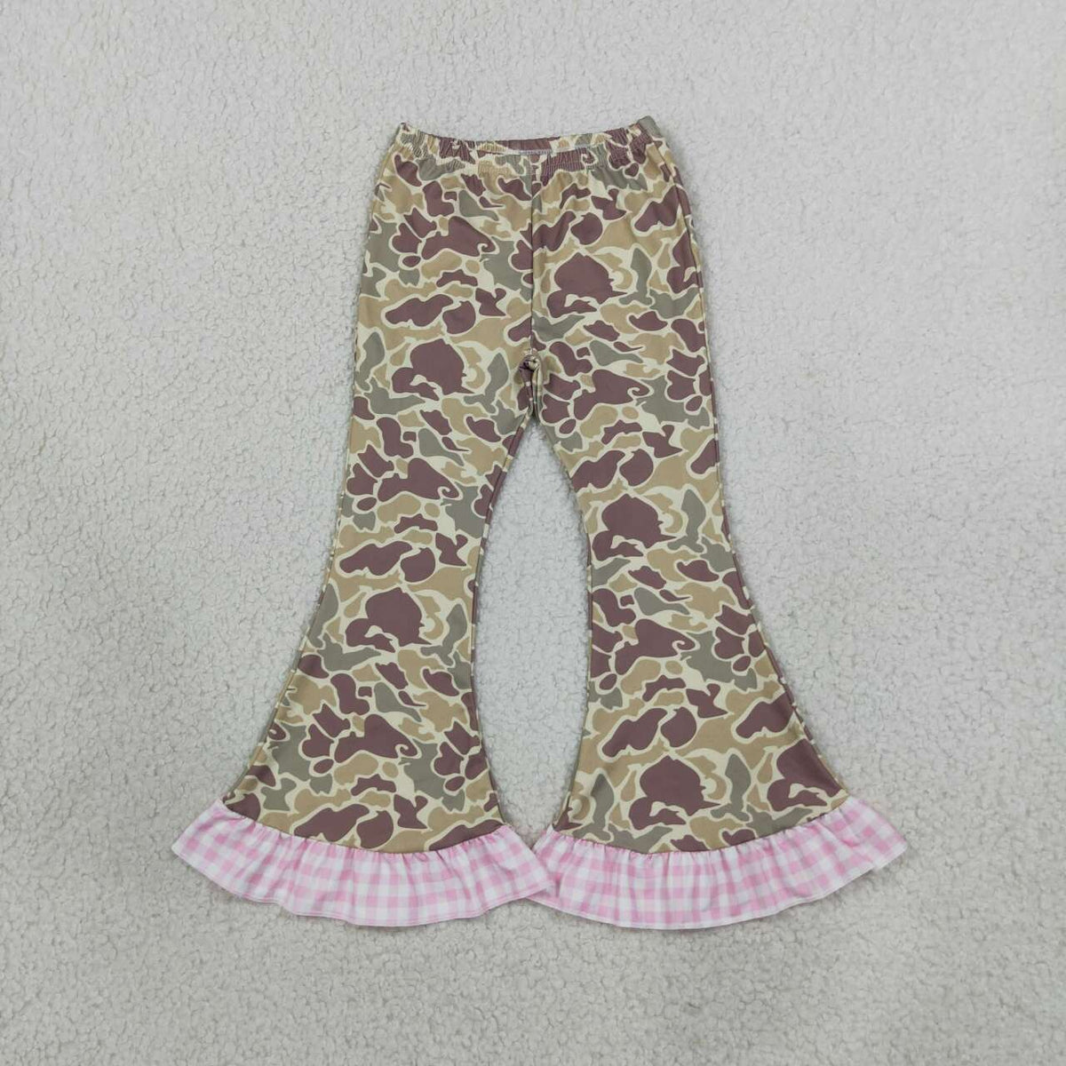 Brown Green Camo Print Girls Bell Bottom Pants