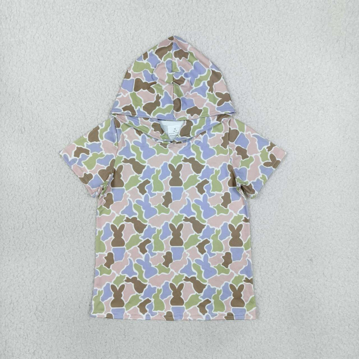BT1964 Bunny Green Camo Baby Boys Easter Short Sleeve Hoodie Top