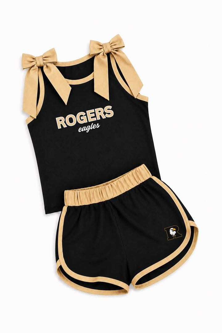(Custom Design Preorder MOQ 5) Teams Rogers Eagles Khaki Bows Vest Top Shorts Mommy and Me Summer Yoga Clothes Set
