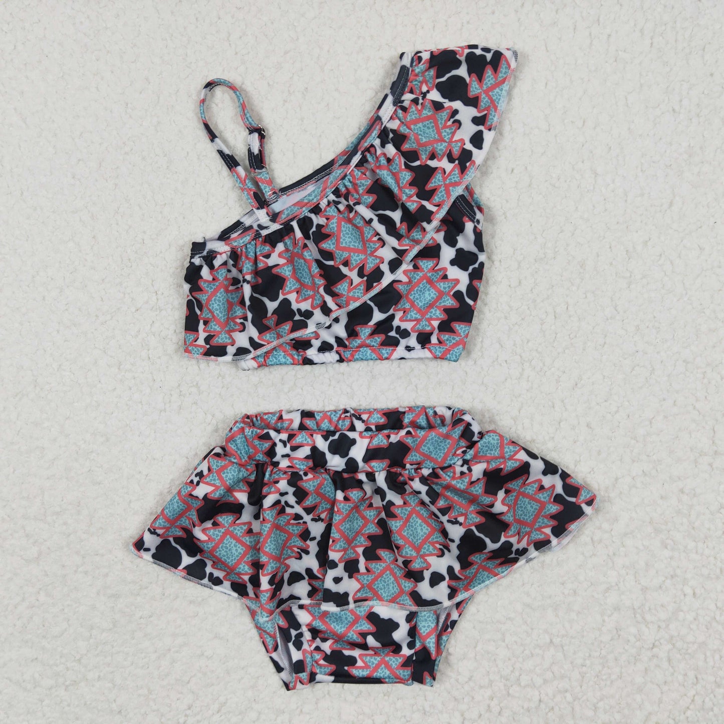 Girls western aztec cow print swimsuit S0038