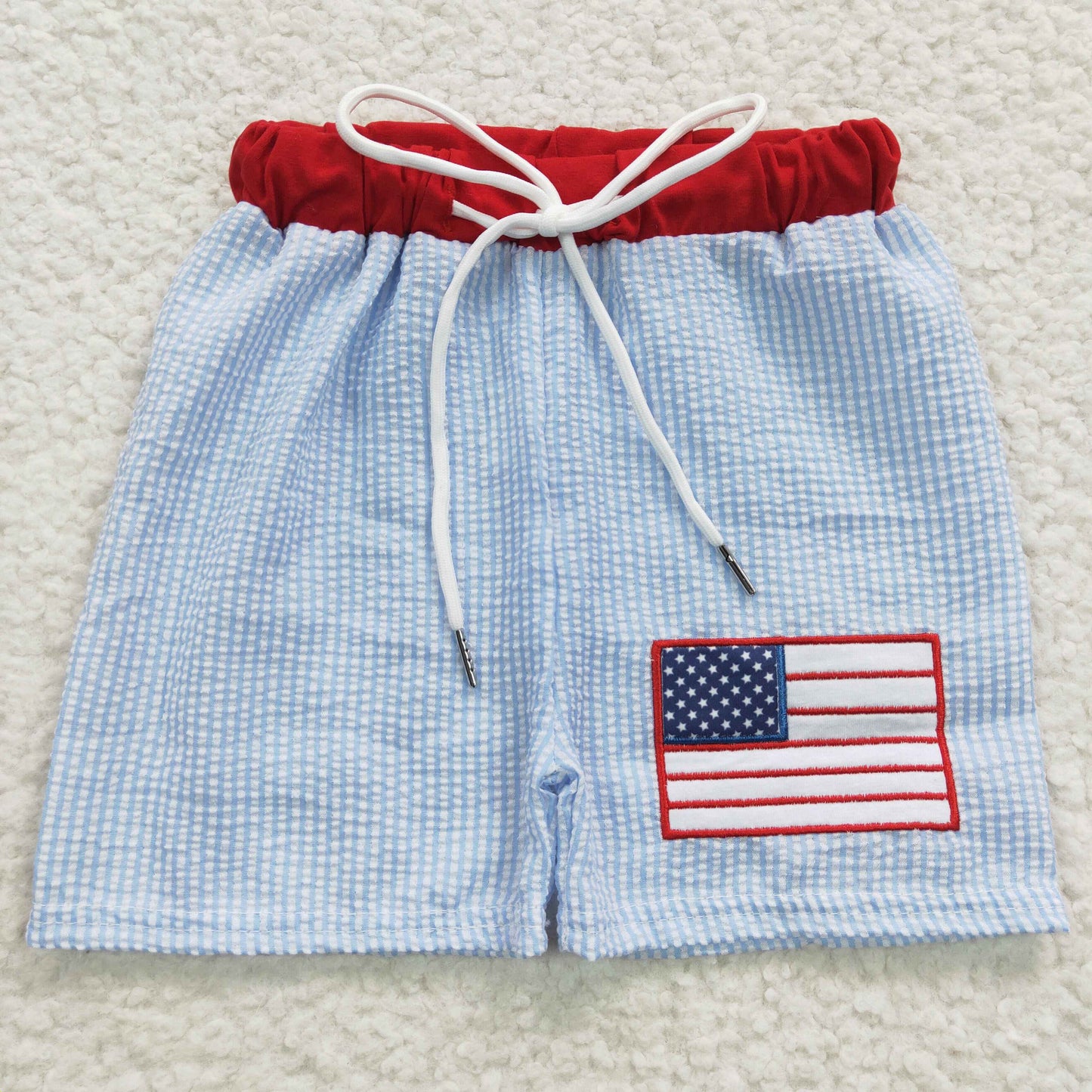 S0135 Flag Embroidery Print Boys 4th of July Swim Trunks