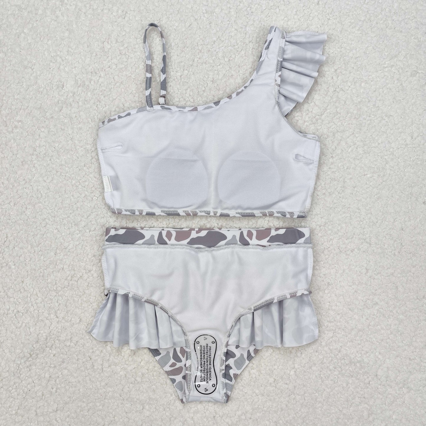 S0457 Grey Camo Baby Girls 2pcs Strap Ruffle Swimsuits