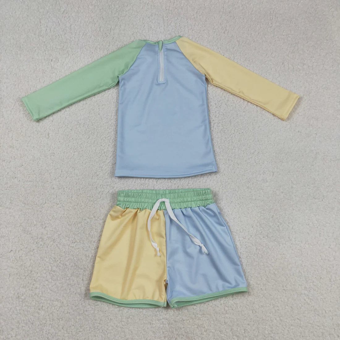 S0634 Baby Boys Long Sleeve Yellow Aqua Blue Shirts Top Shorts Swimsuits