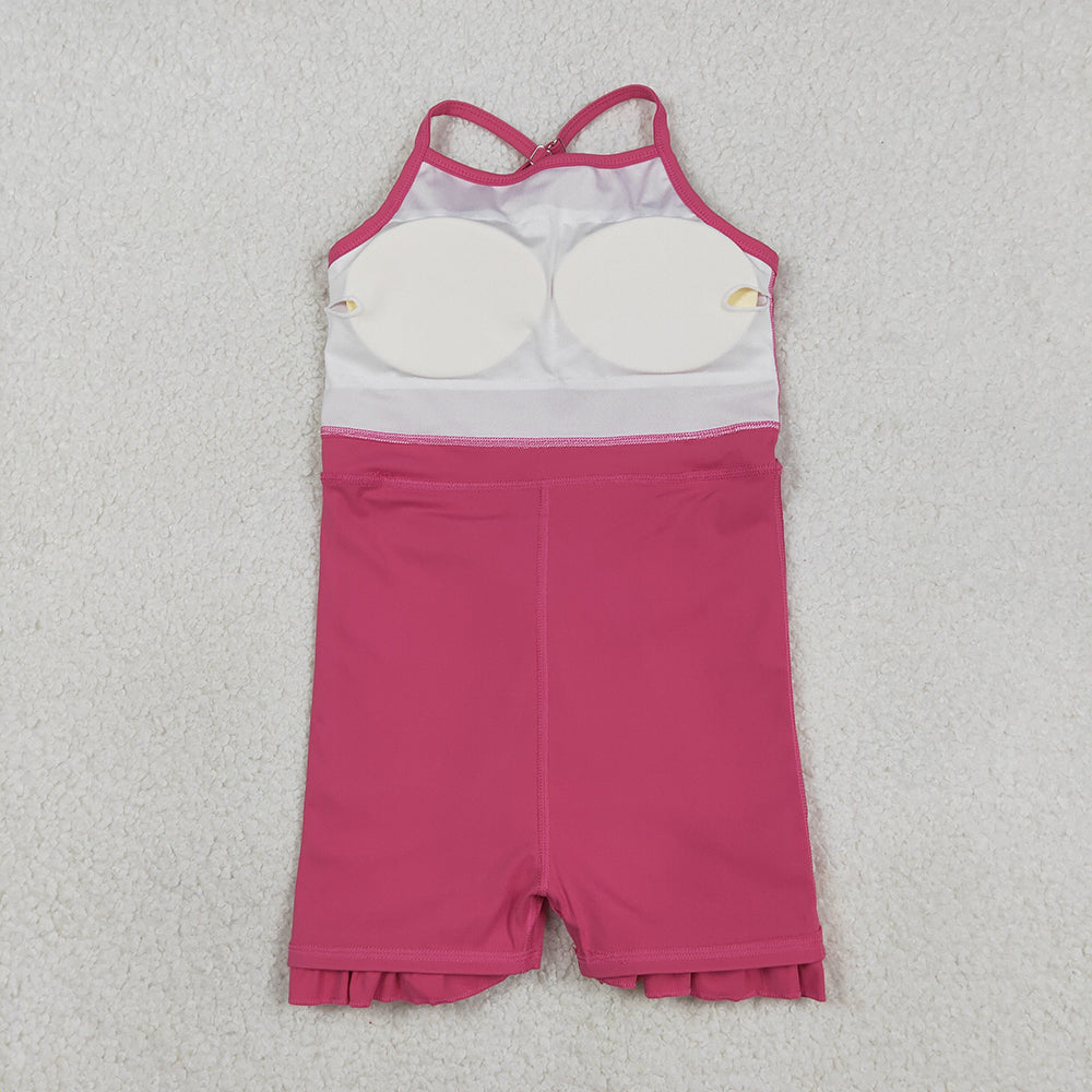 S0727 Hot Pink Girls Summer Strap Shorts Ruffle Knee Length Yoga Dress