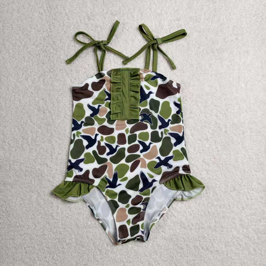 Sibling Baby Girls Boys Green Camo Swimsuits