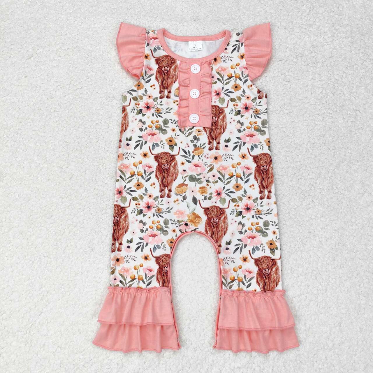 Baby girls pink Highland cow romper SR0010