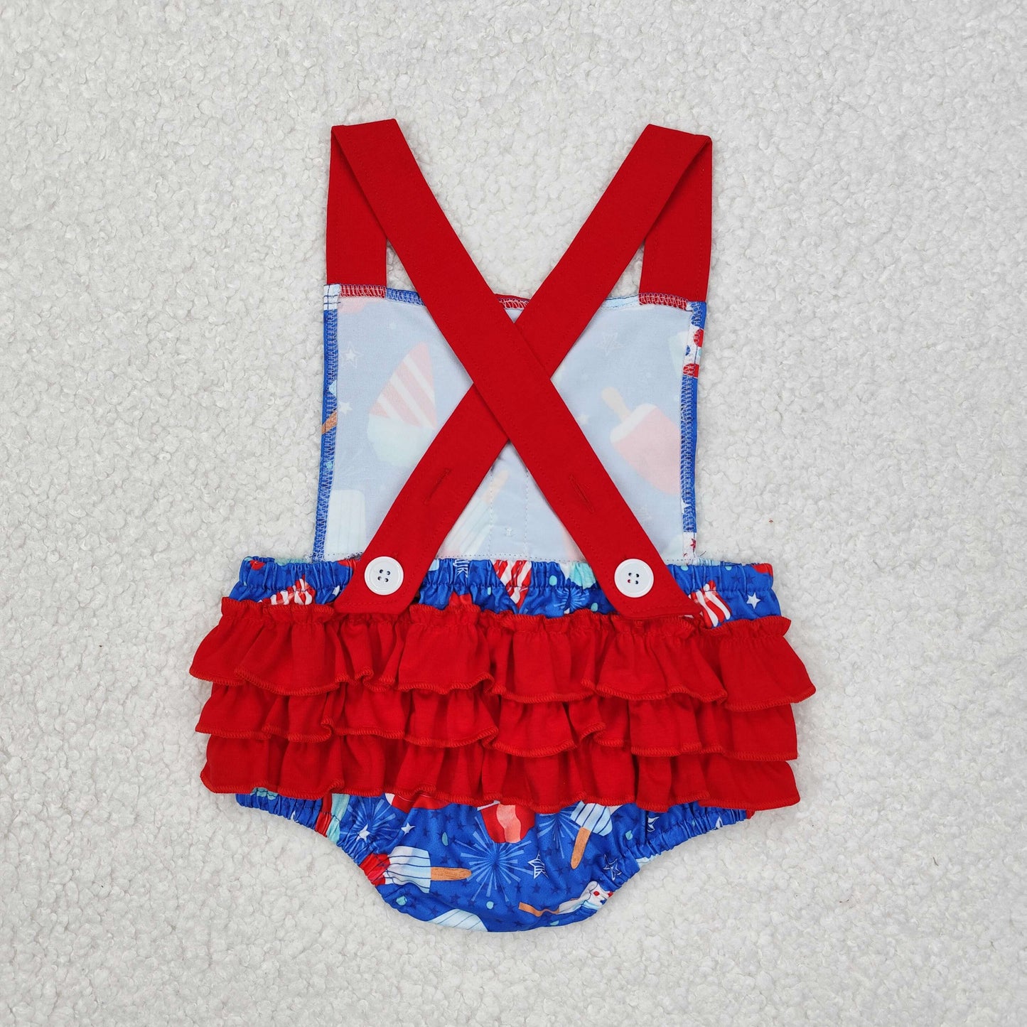SR0015 Popsicle Stars Baby Girls 4th of July Strap Backless Romper