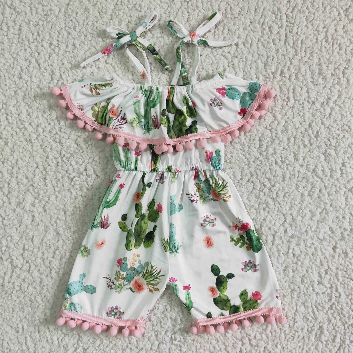 Baby girls romper halter summer cactus print pompom jumpsuit SR0039