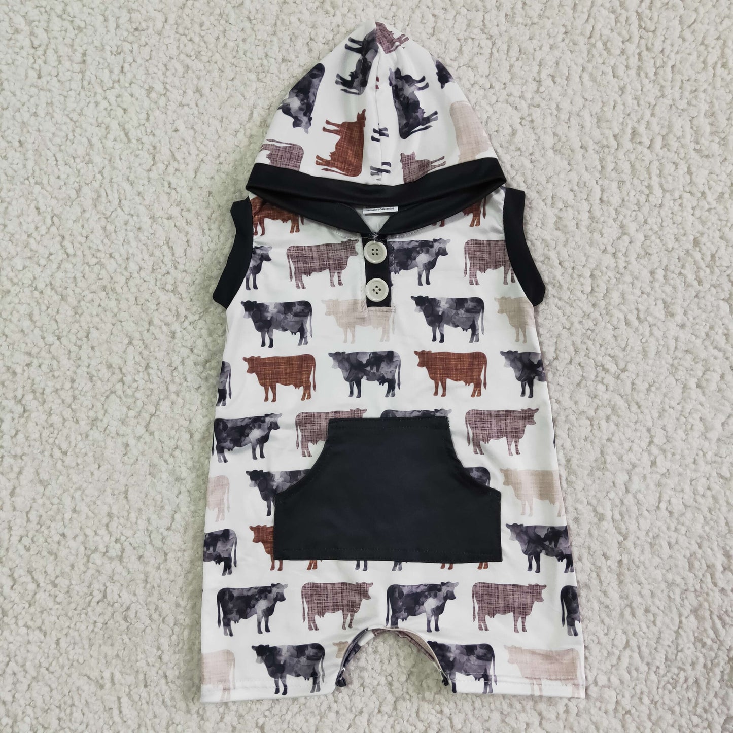 Boys sleeveless cow hooded romper SR0041