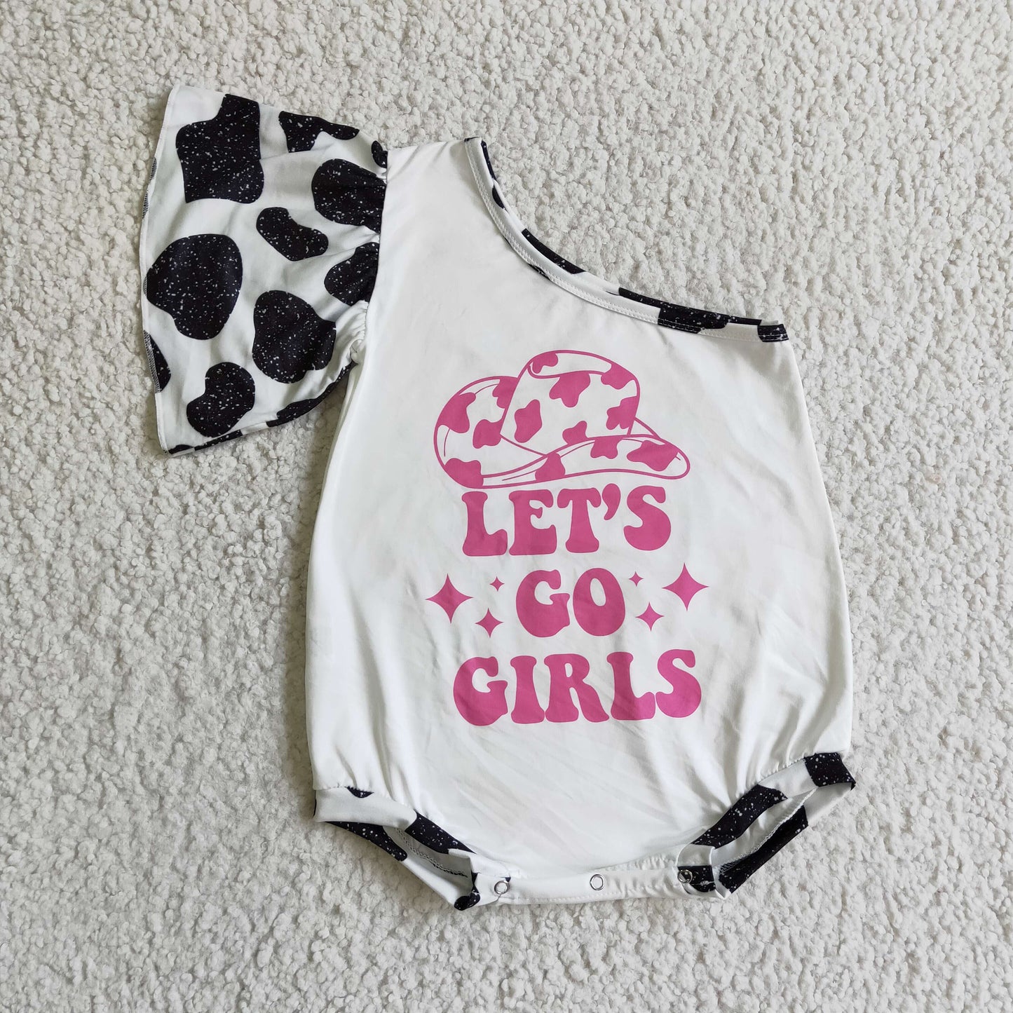 Baby Girls lets go girls one shoulder romper SR0102