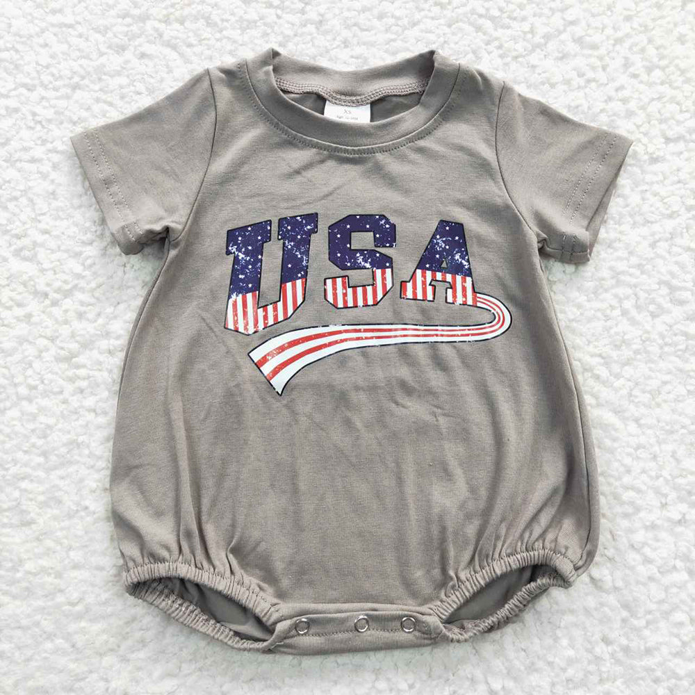 SS0287 USA Vinly Grey Cotton Baby 4th of July Romper