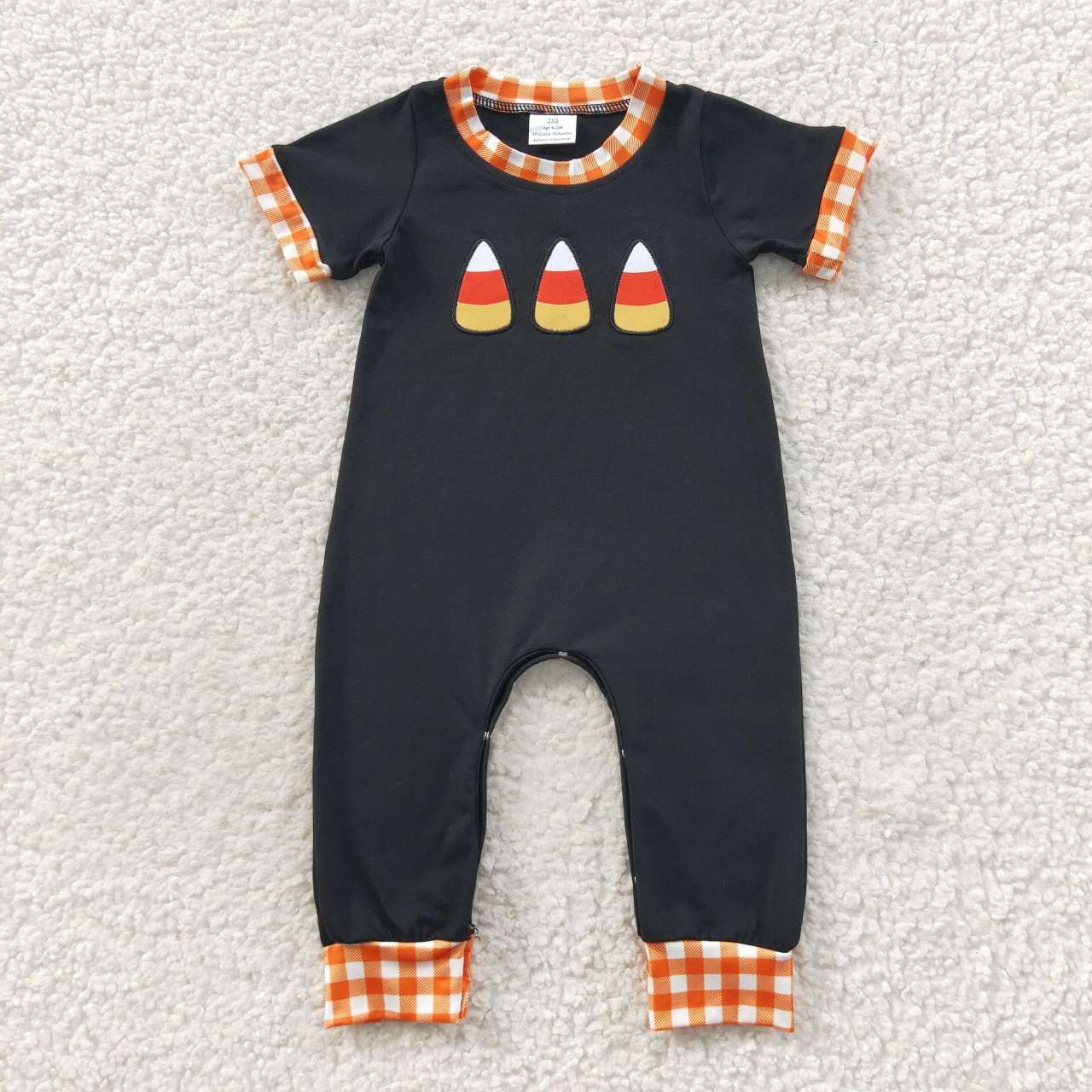 SR0400 Candy Embroidery Black Baby Boys Halloween Romper