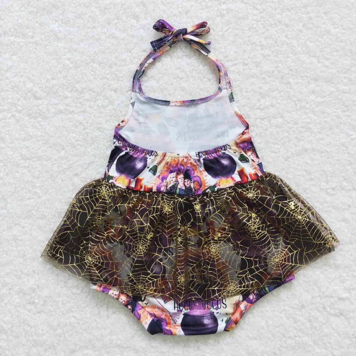 SR0426 Witch Print Baby Girls Halloween Halter Tulle Skirted Romper