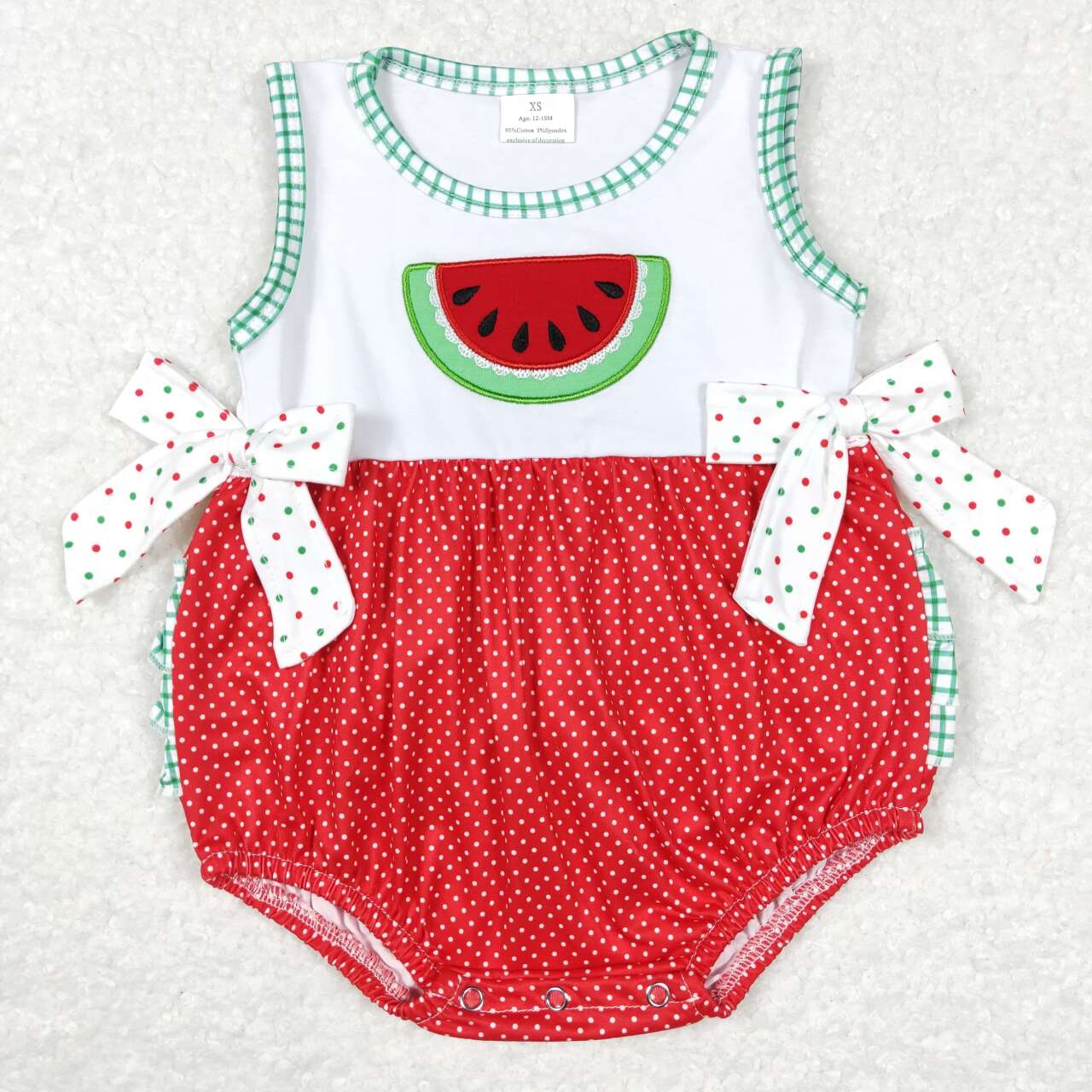 SR0593 Watermelon Embroidery Dots Baby Girls Sleeveless Romper