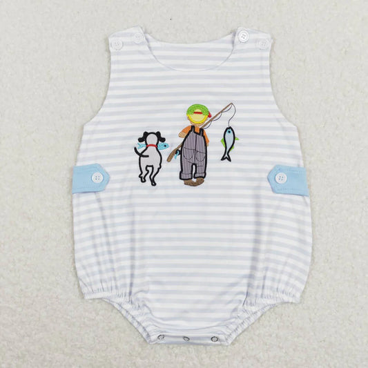 Sibling Baby Infant Boys Cute Embroidery Summer Sleeveless Rompers