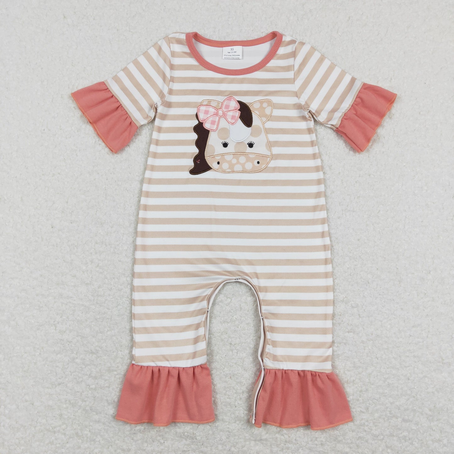 Sibling Baby Girls Embroidery Bow Horses Stripe Ruffle Shorts Western Clothes Sets Rompers