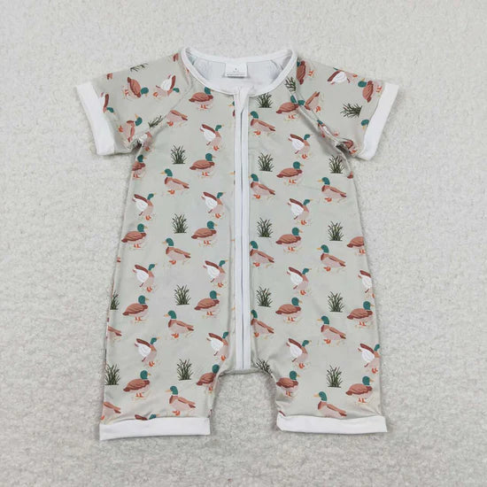 Sibling Baby Boys Hunting Duck Short Sleeve Zip Rompers