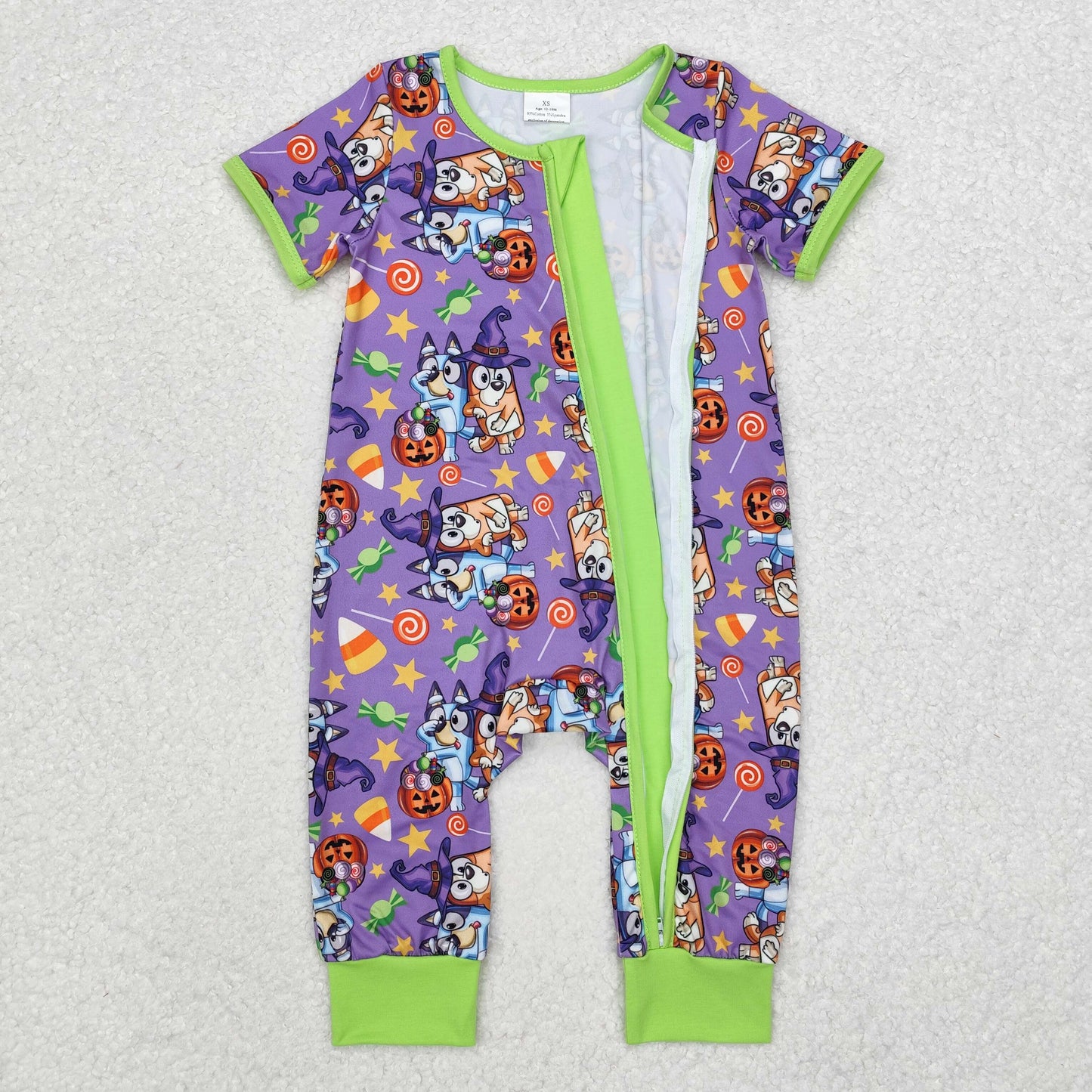 SR1803 Cartoon Dog Candy Print Baby Boys Halloween Zipper Sleeper Romper