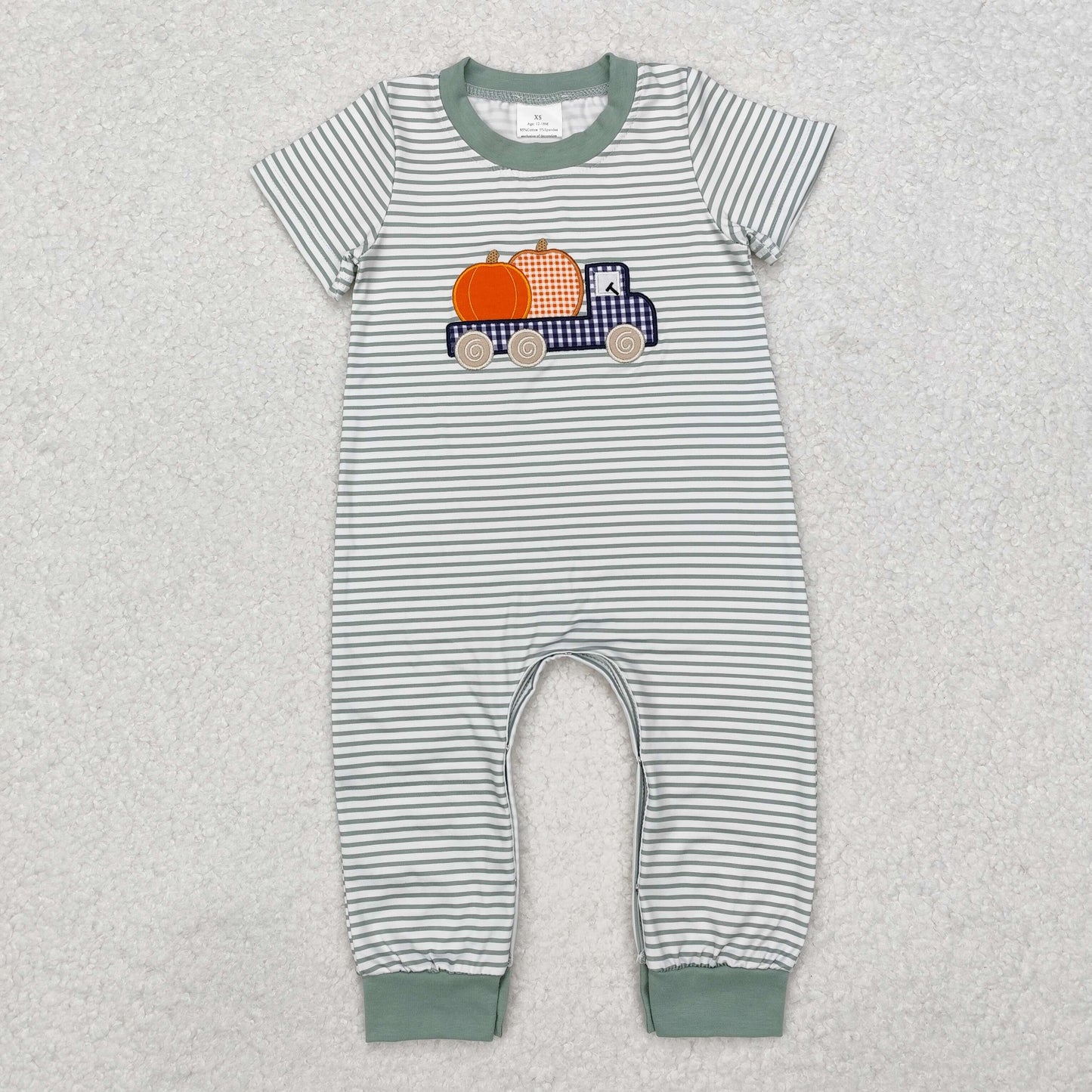 SR1958 Pumpkin Embroidery Stripes Baby Boys Fall Romper