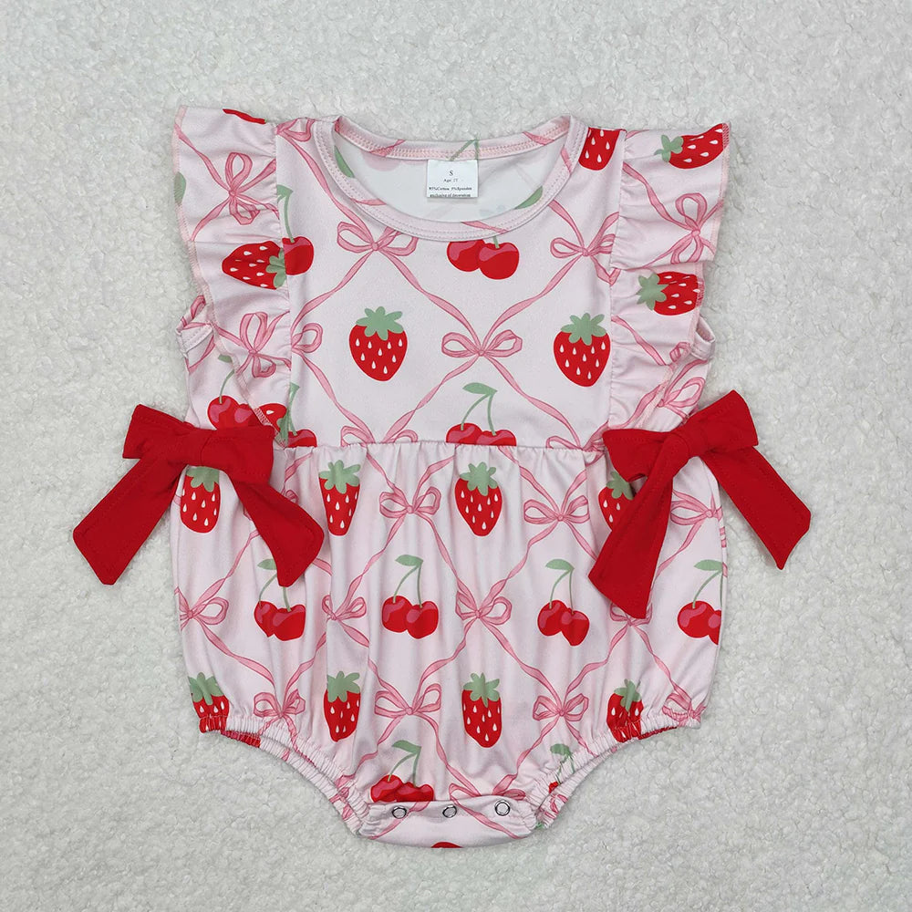 Sibling Baby Girls Strawberry Bows Rompers Clothes Sets