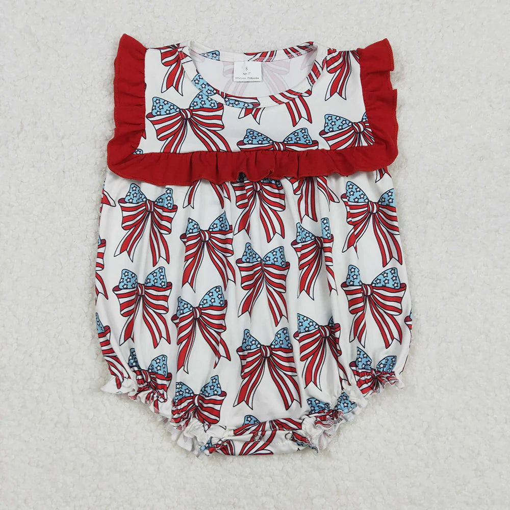 Sibling Baby Girls 4th Of July Coquette Bows Rompers Sets
