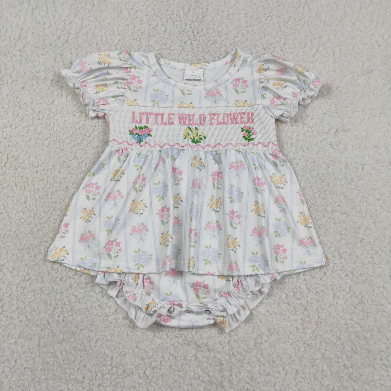 SR3043 Little Wild Flower Embroidery Baby Girls Summer Smocked Romper