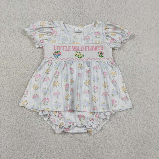 SR3043 Little Wild Flower Embroidery Baby Girls Summer Smocked Romper