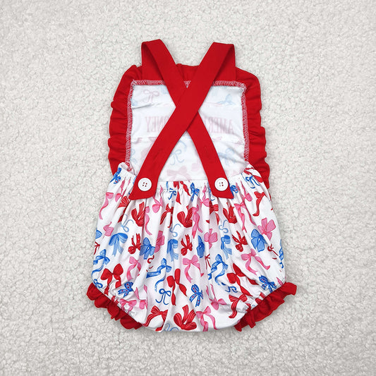 SR3048 AMERICAN HONEY Bows Baby Girls 4th of July Ruffle Backless Strap Romper