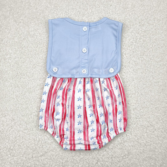 SR3049 Flag Stars Baby Boys 4th of July Button 2 Pieces Sleeveless Romper