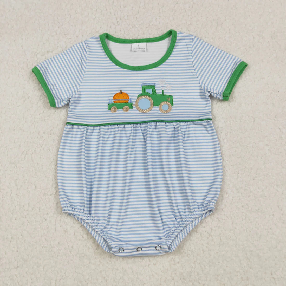 Sibling Baby Boys Blue Stripe Embroidery Pumpkin Truck Top Short Fall Clothes Sets Rompers
